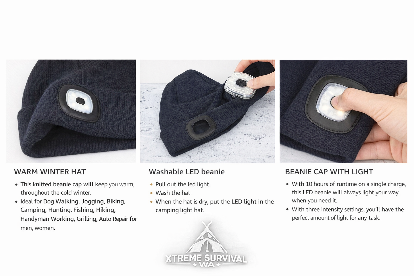 LED Beanie Hat – Rechargeable Headlamp Beanie for Camping, Work & Winter Use